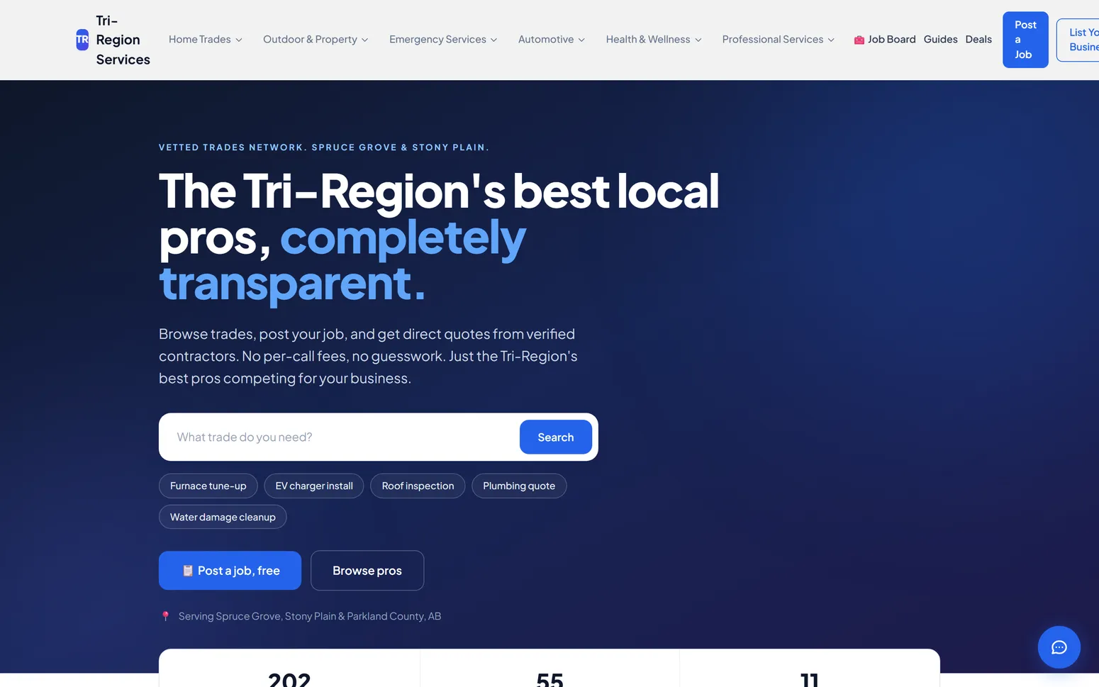 Tri-Region Services website homepage